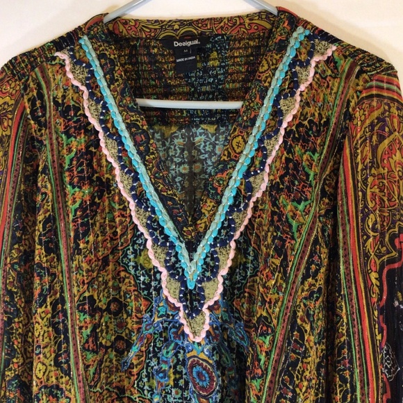 Desigual women's blouse gold size Medium casual evening out art to wear colorful - Picture 3 of 9